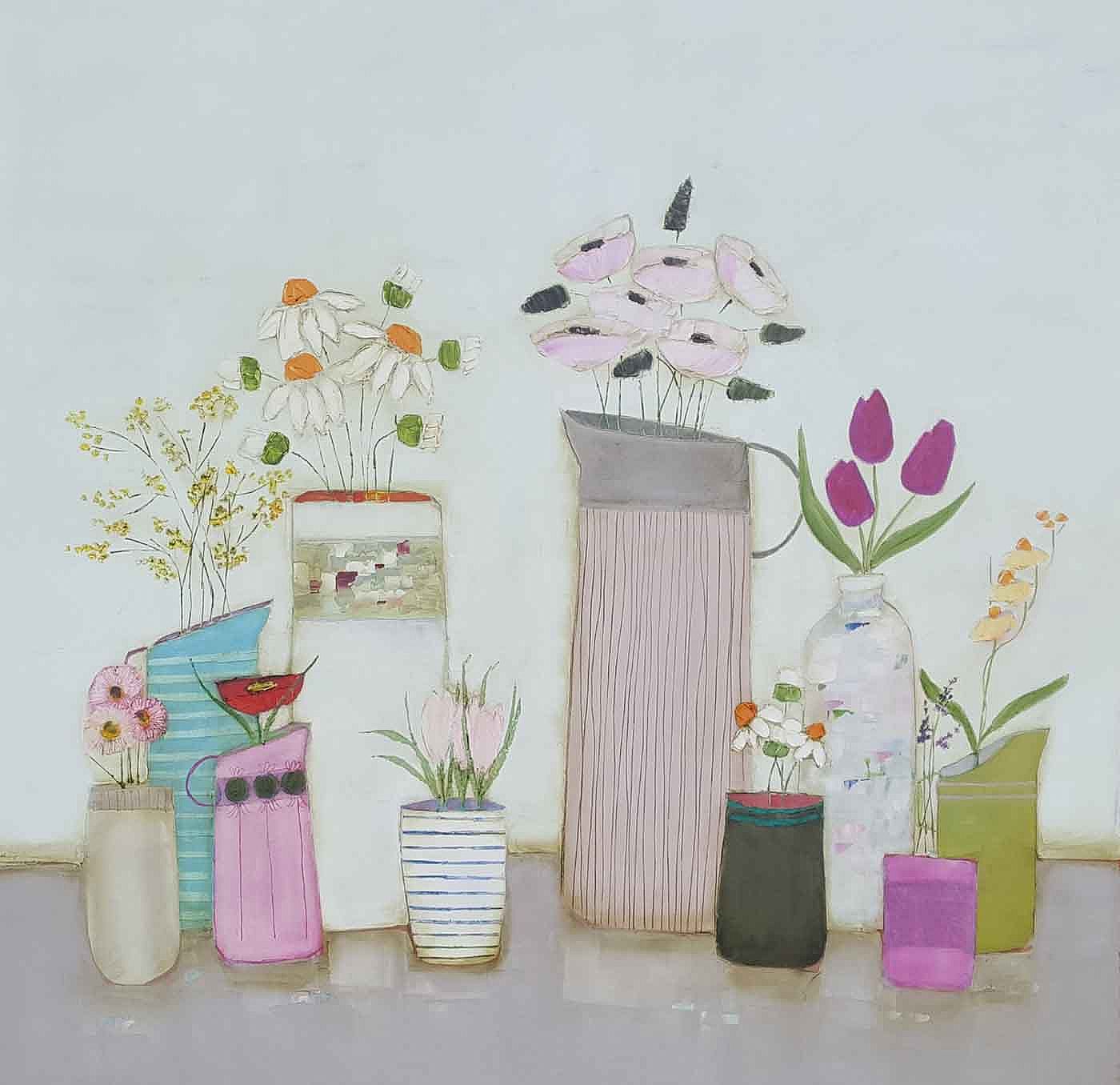 Eithne  Roberts - Pinks and daisy shelf